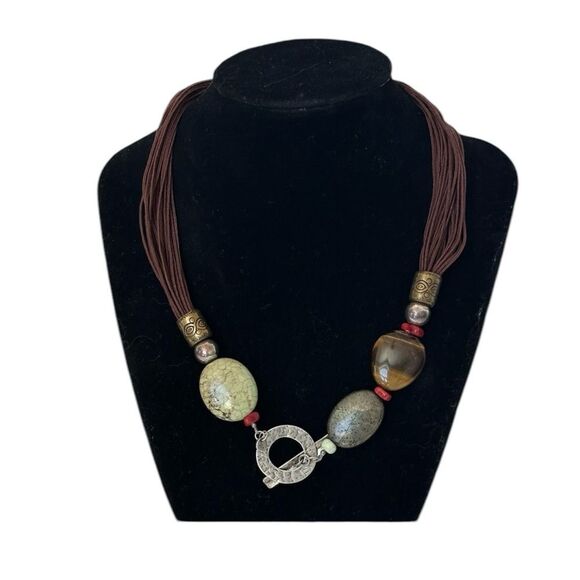 Silpada N1891 Sterling Silver Toggle Multi Strand Tigers Eye Howlite Necklace - Picture 1 of 5